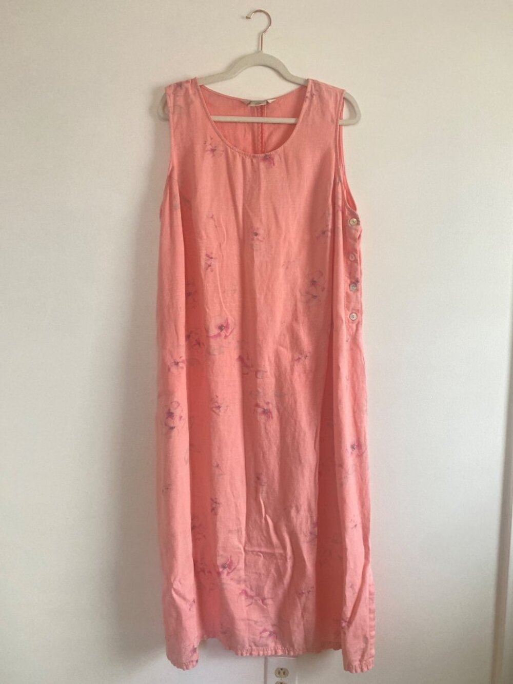 Vintage John Paul Richard Women’s Coral Linen Sleeveless Floral Dress Size 1X